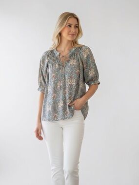 Current Air Split Neck Elbow Sleeve Floral Blouse